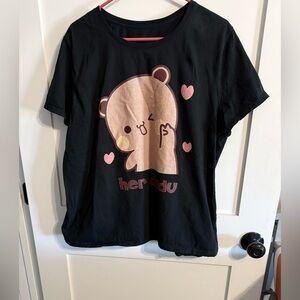 Her DuDu Gildan Black Tee with Cute Bear and Hearts